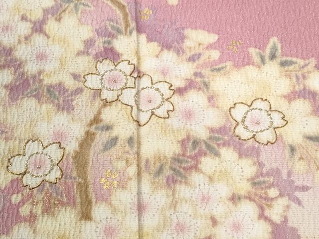 平和屋着物●豪華振袖　駒刺繍　舞桜文　暈し染め　金通し地　正絹　逸品　CABI2054yc