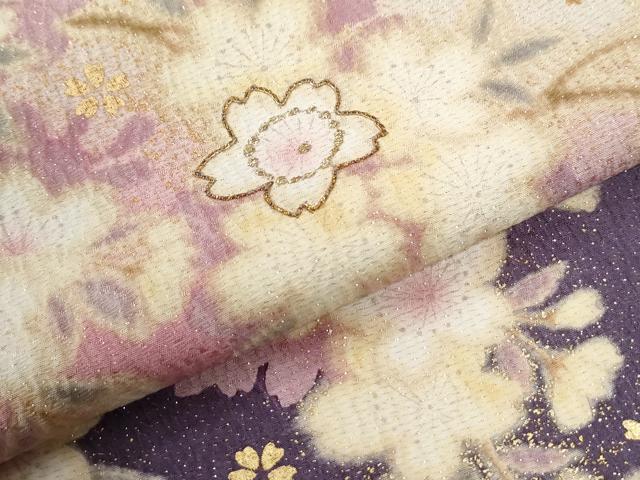 平和屋着物●豪華振袖　駒刺繍　舞桜文　暈し染め　金通し地　正絹　逸品　CABI2054yc