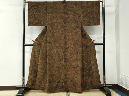 平和屋着物●上質な小紋　更紗草花文　鬼しぼ縮緬　正絹　逸品　CABI2058yc