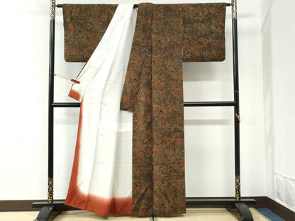 平和屋着物●上質な小紋　更紗草花文　鬼しぼ縮緬　正絹　逸品　CABI2058yc