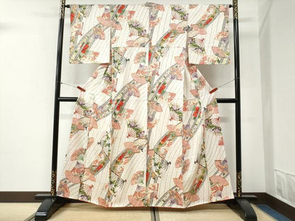 平和屋着物●創業460年・千總　小紋　扇面吉祥花文　金彩　正絹　逸品　未使用　CABI2061yc