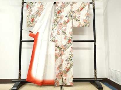 平和屋着物●創業460年・千總　小紋　扇面吉祥花文　金彩　正絹　逸品　未使用　CABI2061yc
