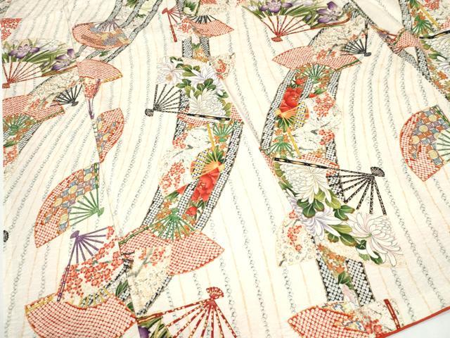 平和屋着物●創業460年・千總　小紋　扇面吉祥花文　金彩　正絹　逸品　未使用　CABI2061yc