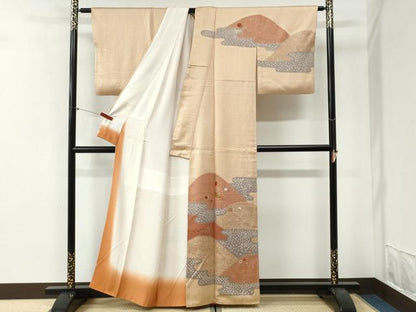 平和屋着物●訪問着　駒刺繍　絞り　遠山霞流水舞花文　金彩　正絹　逸品　CABI2062yc