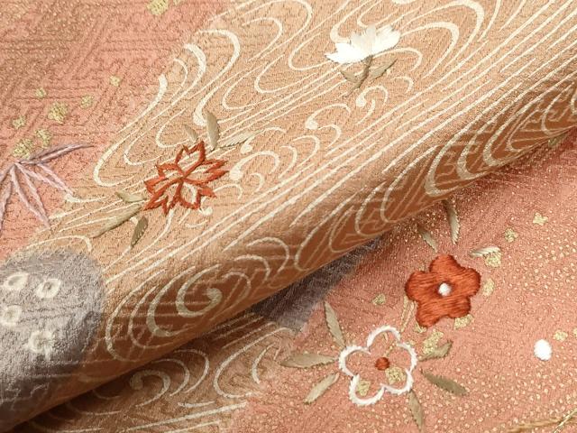 平和屋着物●訪問着　駒刺繍　絞り　遠山霞流水舞花文　金彩　正絹　逸品　CABI2062yc