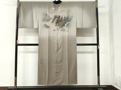 平和屋着物●男性　長襦袢　袷　手描き　遠山風景文　暈し染め　金彩　キングサイズ　正絹　逸品　CABI2063yc