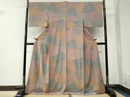 平和屋着物●上質な小紋　切嵌更紗花唐草文　正絹　逸品　CABI2066yc