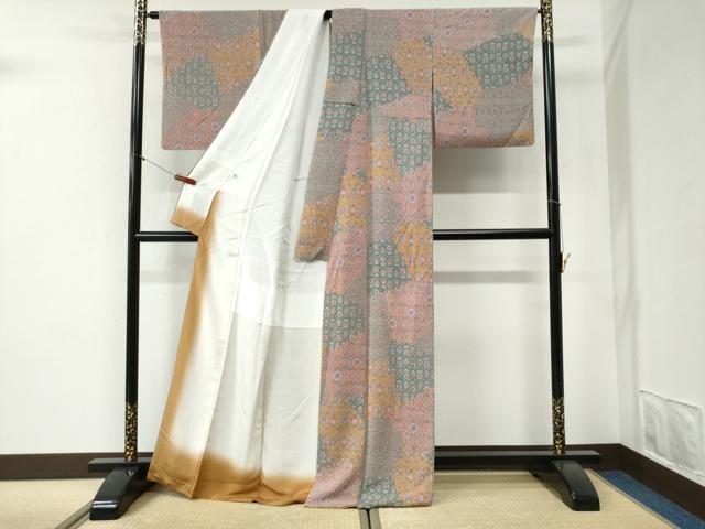 平和屋着物●上質な小紋　切嵌更紗花唐草文　正絹　逸品　CABI2066yc