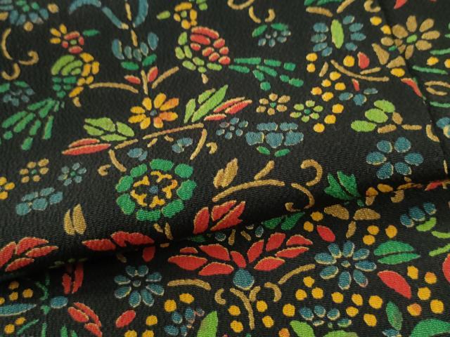 平和屋着物●上質な小紋　花唐草文　黒地　正絹　逸品　CABI2068yc