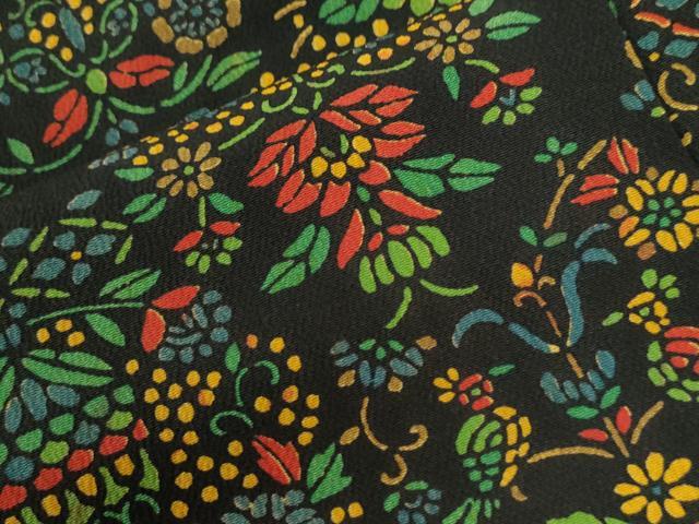 平和屋着物●上質な小紋　花唐草文　黒地　正絹　逸品　CABI2068yc