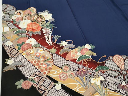 平和屋着物●豪華振袖・長襦袢セット　駒刺繍　鬘帯鼓雪輪吉祥花文　金彩　正絹　逸品　CABI2071yc