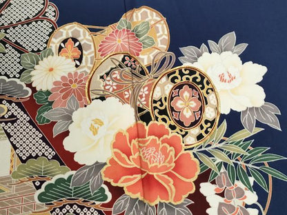 平和屋着物●豪華振袖・長襦袢セット　駒刺繍　鬘帯鼓雪輪吉祥花文　金彩　正絹　逸品　CABI2071yc