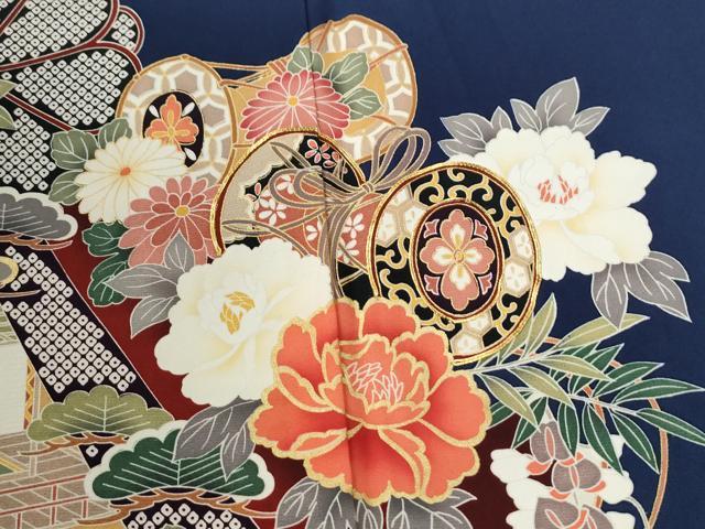 平和屋着物●豪華振袖・長襦袢セット　駒刺繍　鬘帯鼓雪輪吉祥花文　金彩　正絹　逸品　CABI2071yc