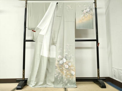 平和屋着物●訪問着　牡丹花文　暈し染め　金彩　ロング丈　正絹　逸品　CABI2076yc