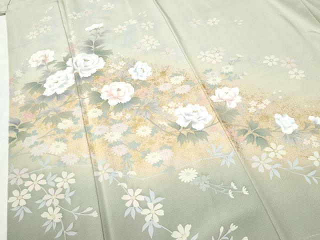 平和屋着物●訪問着　牡丹花文　暈し染め　金彩　ロング丈　正絹　逸品　CABI2076yc