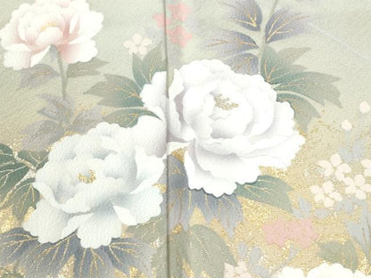 平和屋着物●訪問着　牡丹花文　暈し染め　金彩　ロング丈　正絹　逸品　CABI2076yc