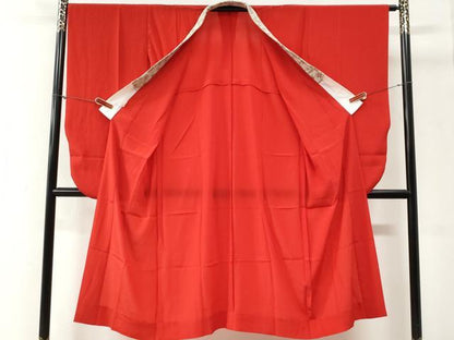 平和屋着物●振袖用長襦袢　無双仕立て　色無地　深緋色　正絹　逸品　CABI2078yc