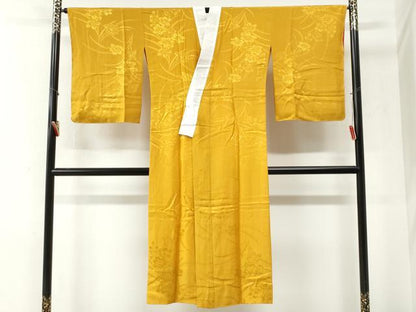 平和屋着物●長襦袢　無双仕立て　草花地紋　山吹色　正絹　逸品　未使用　CABI2079yc