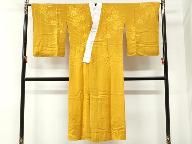 平和屋着物●長襦袢　無双仕立て　草花地紋　山吹色　正絹　逸品　未使用　CABI2079yc