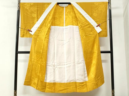 平和屋着物●長襦袢　無双仕立て　草花地紋　山吹色　正絹　逸品　未使用　CABI2079yc