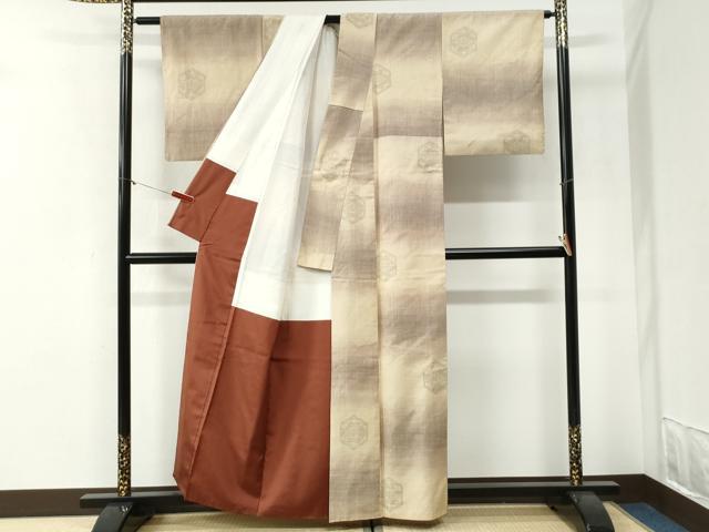 平和屋着物●結城紬　80亀甲　飛び亀甲柄　市松亀甲花文　正絹　逸品　CABI2082yc