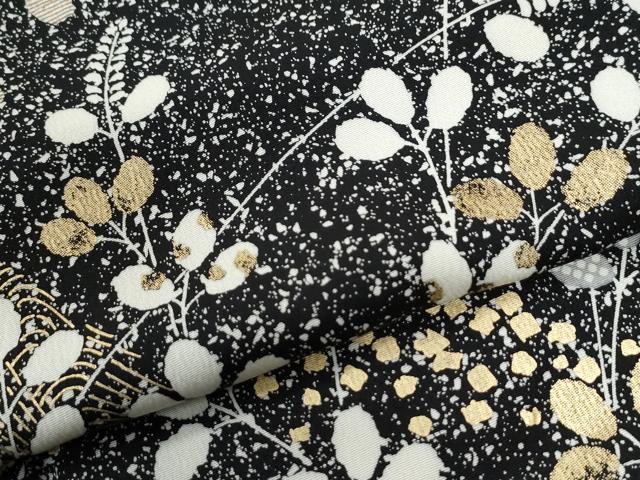 平和屋着物●訪問着　流水草花文　たたき染め　黒地　金彩　正絹　逸品　CABI2087yc