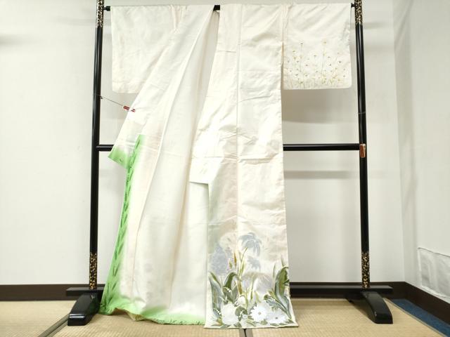 平和屋着物●訪問着　本場染大島紬　手描き　草花文　ロング丈　正絹　逸品　CABI2088yc