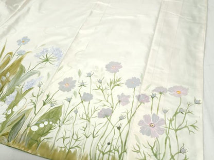 平和屋着物●訪問着　本場染大島紬　手描き　草花文　ロング丈　正絹　逸品　CABI2088yc