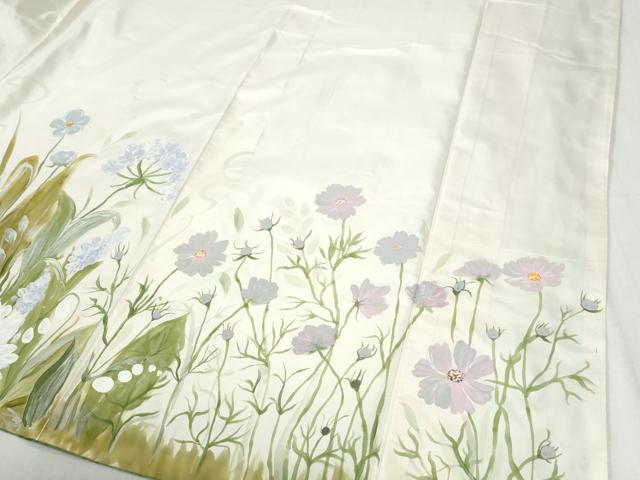 平和屋着物●訪問着　本場染大島紬　手描き　草花文　ロング丈　正絹　逸品　CABI2088yc