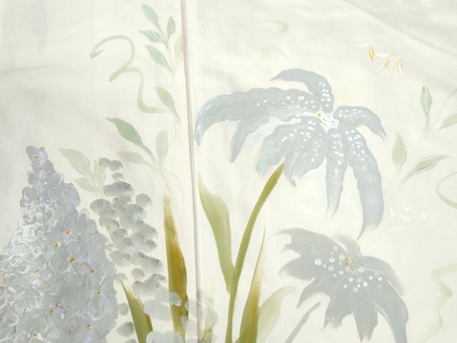 平和屋着物●訪問着　本場染大島紬　手描き　草花文　ロング丈　正絹　逸品　CABI2088yc