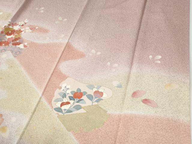 平和屋着物●訪問着　刺繍　エ霞草花文　暈し染め　金彩　正絹　逸品　CABI2092yc