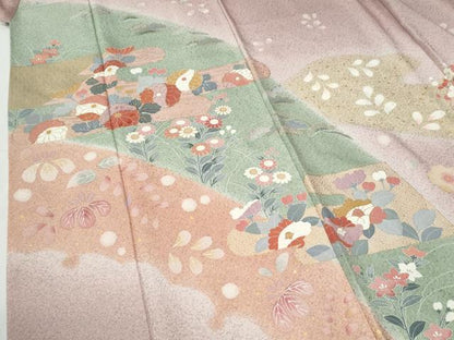 平和屋着物●訪問着　刺繍　エ霞草花文　暈し染め　金彩　正絹　逸品　CABI2092yc