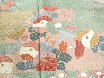 平和屋着物●訪問着　刺繍　エ霞草花文　暈し染め　金彩　正絹　逸品　CABI2092yc