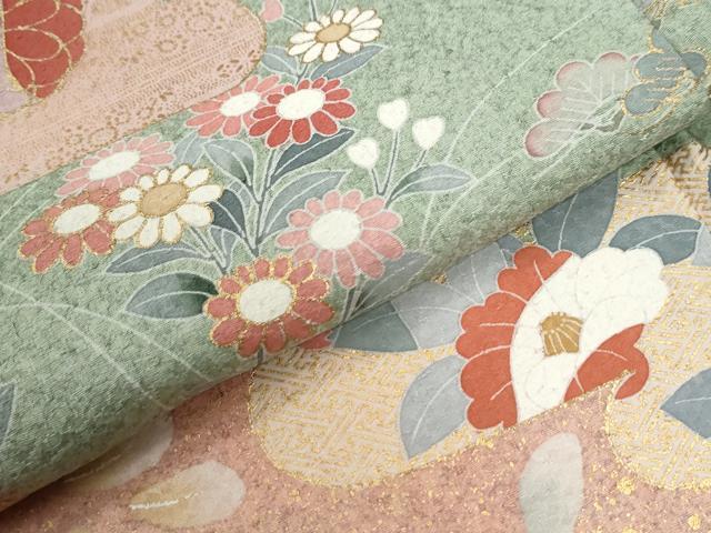 平和屋着物●訪問着　刺繍　エ霞草花文　暈し染め　金彩　正絹　逸品　CABI2092yc