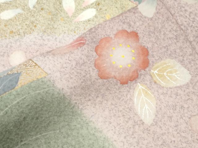 平和屋着物●訪問着　刺繍　エ霞草花文　暈し染め　金彩　正絹　逸品　CABI2092yc
