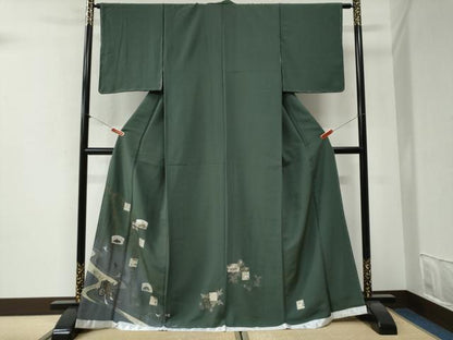 平和屋着物●色留訪問着　御所車人物風景文　暈し染め　銀彩　ロング丈　正絹　逸品　未使用　CABI2093yc