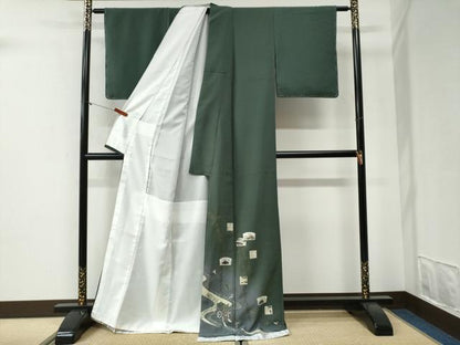 平和屋着物●色留訪問着　御所車人物風景文　暈し染め　銀彩　ロング丈　正絹　逸品　未使用　CABI2093yc