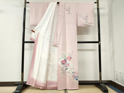 平和屋着物●訪問着　友禅　枝牡丹花文　暈し染め　正絹　逸品　CABI2095yc