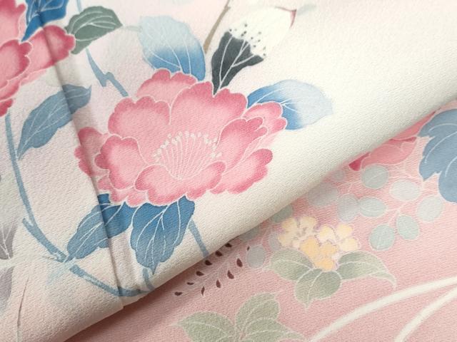 平和屋着物●訪問着　友禅　枝牡丹花文　暈し染め　正絹　逸品　CABI2095yc