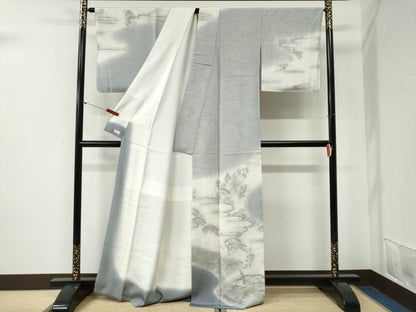 平和屋着物●訪問着　紬地　雪芝花唐草文　正絹　逸品　CABI2097yc