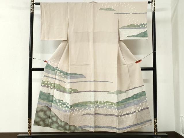 平和屋着物●訪問着　作家物　遠山飛鳥文　鬼しぼ縮緬　正絹　逸品　CABI2101yc
