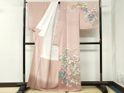 平和屋着物●十日町友禅作家　岡村蒼風　訪問着　鷺草　草花文　暈し染め　正絹　逸品　CABI2102yc