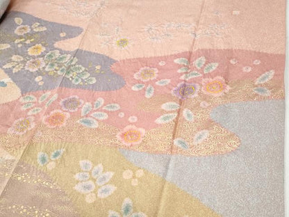 平和屋着物●訪問着　作家物　駒刺繍　絞り　エ霞吉祥草花文　金彩　正絹　逸品　CABI2103yc