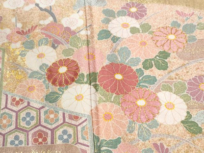 平和屋着物●訪問着　作家物　駒刺繍　絞り　エ霞吉祥草花文　金彩　正絹　逸品　CABI2103yc