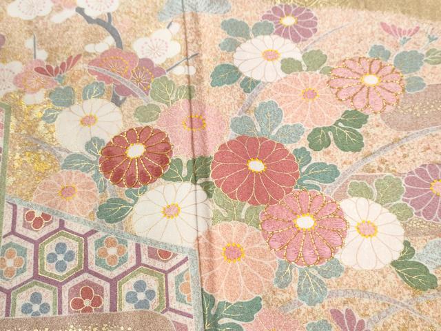 平和屋着物●訪問着　作家物　駒刺繍　絞り　エ霞吉祥草花文　金彩　正絹　逸品　CABI2103yc