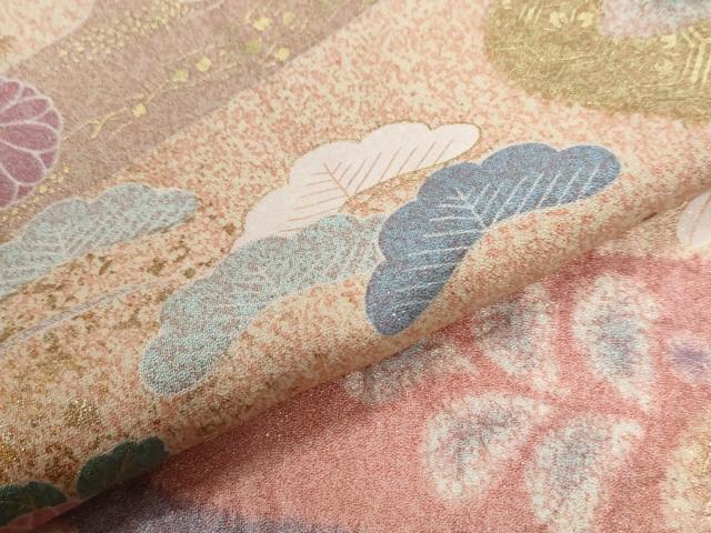 平和屋着物●訪問着　作家物　駒刺繍　絞り　エ霞吉祥草花文　金彩　正絹　逸品　CABI2103yc