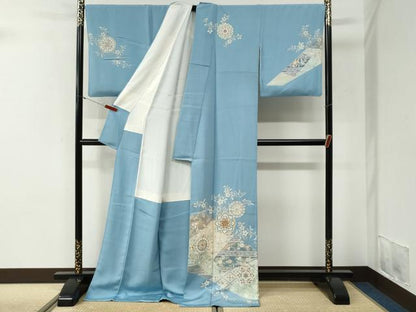 平和屋着物●訪問着　駒刺繍　吉祥花唐草文　金彩　ロング丈　正絹　逸品　CABI2104yc