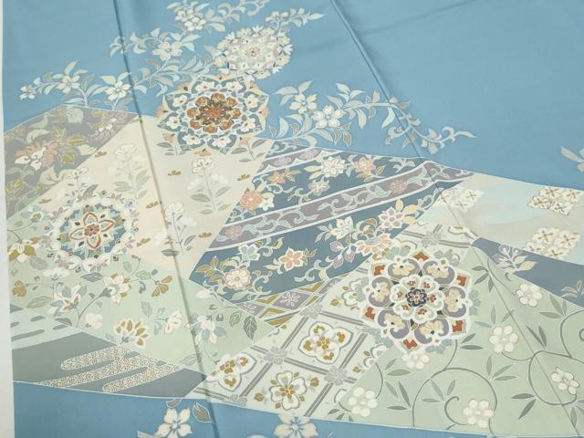 平和屋着物●訪問着　駒刺繍　吉祥花唐草文　金彩　ロング丈　正絹　逸品　CABI2104yc
