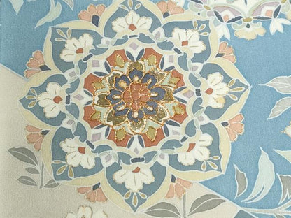 平和屋着物●訪問着　駒刺繍　吉祥花唐草文　金彩　ロング丈　正絹　逸品　CABI2104yc