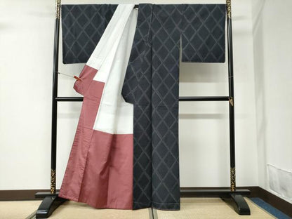平和屋着物●古代手摺紬　菱文　証紙付き　正絹　逸品　未使用　CABI2109yc